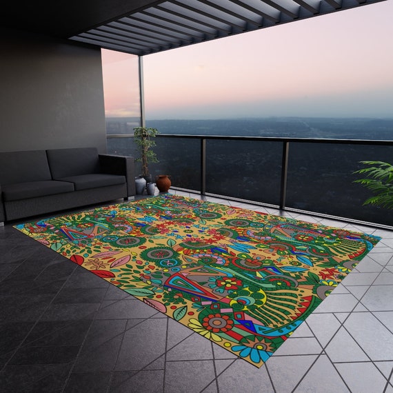 Groovy Rug for Patio, Colorful Indoor Outdoor Rug for Patio