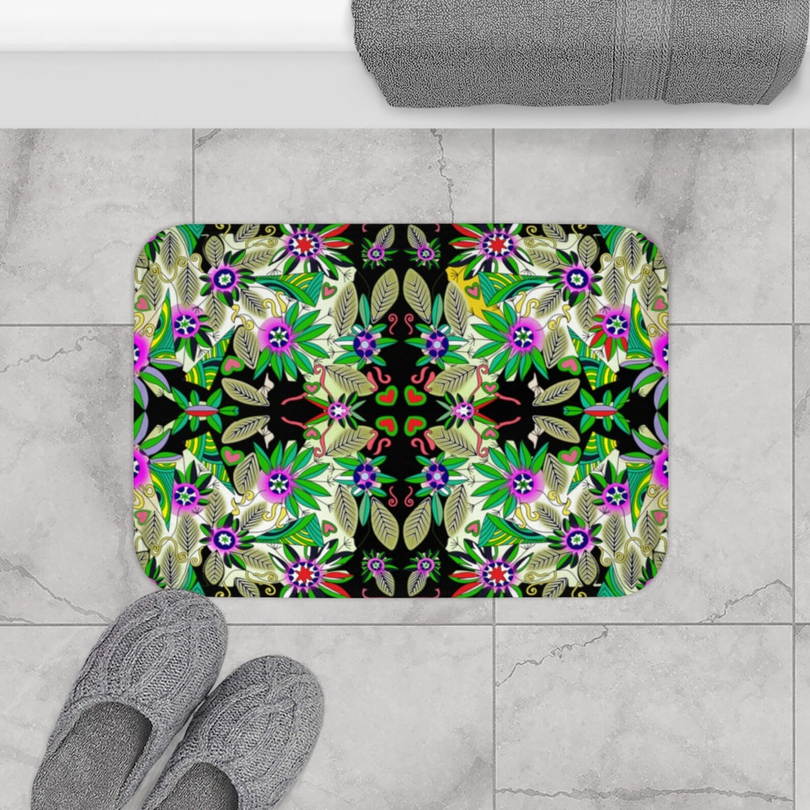 Bath Mat Boho Bath Mat Vibrant Unique bath mat Design Etsy