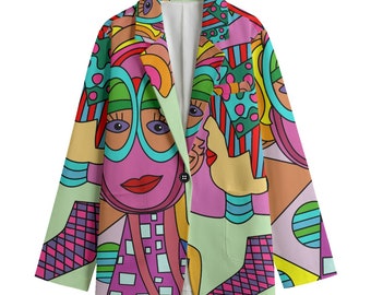 Colorful Graffiti Art Blazer: Funky Modern Print Jacket