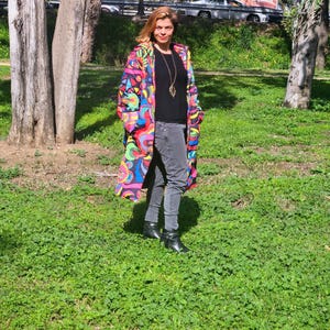 All-Over Print Down Jacket, Unisex Long Puffer Coat