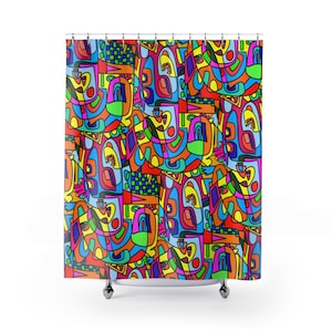 Funky Art Shower Curtain: Colorful Abstract Bath Decor