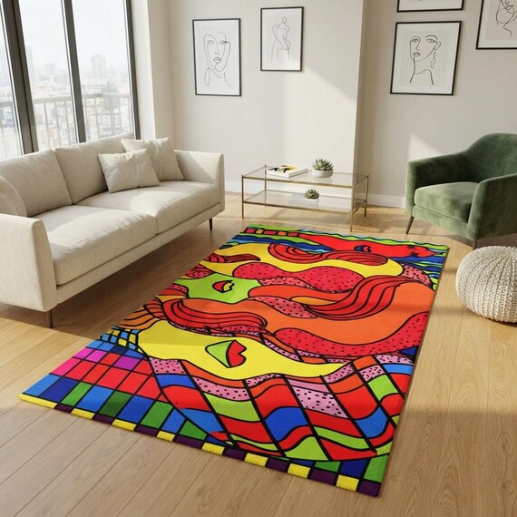 (セール)ポップアート おしゃれなデザインラグ 160x230cm Pop Art Area Rug: Psychedelic Abstract Home Decor - Etsy