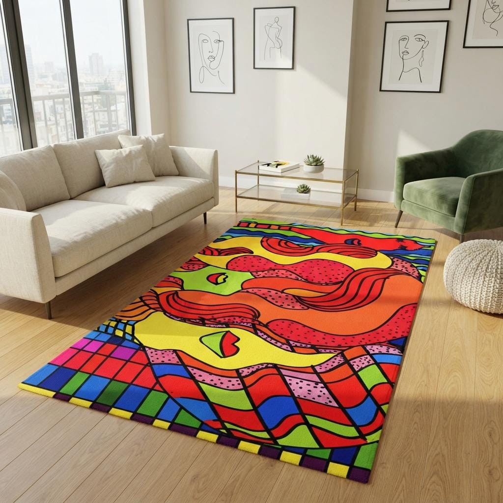 (セール)ポップアート おしゃれなデザインラグ 160x230cm Pop Art Area Rug: Psychedelic Abstract Home Decor - Etsy