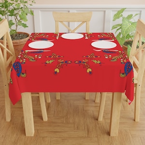 RED Dopamine Kitchen Decor, Red Floral Tablecloth, RETRO 51x51 inches Table Square Map, Table Cloth, Party Tablecloth, Funky Kitchen Decor