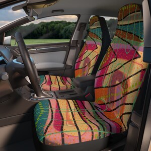 Abstract Car Seat Covers: Colorful Modern Retro Design (Set of 2)