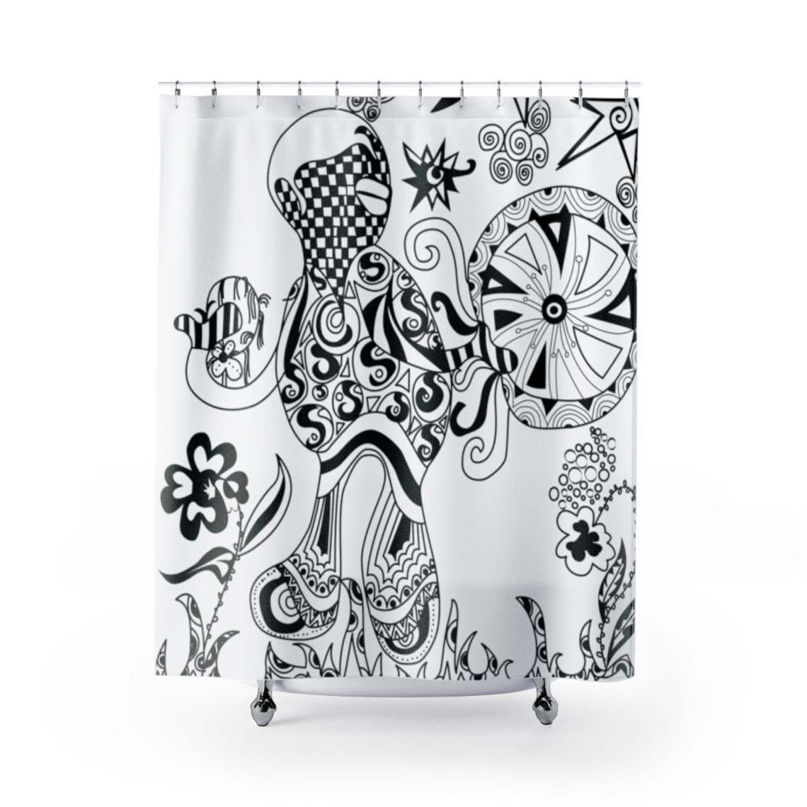 Shower Curtains Art Line Shower Curtain Black And White Etsy
