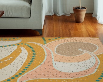 Unique FUNKY RUGS, Abstract Designed Rug, Light Colors Rug, Large Area Rugs, Groovy Rug, Retro Rug, Earth Tones Rug, Boho Rugs,Hip Hop Rugs