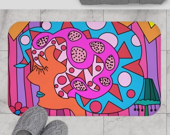 Pink Lady Bath Mat: Funky Pop Art Rug (34x21 Inches)