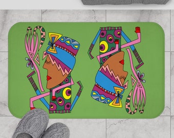 Tapis de bain vert sauge, tapis de bain drôle, tapis de bain, tapis de bain Yoga Lady, tapis de bain vert, décor de salle de bain hippie, tapis de bain petit, vert sarcelle