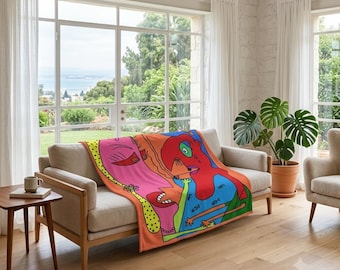 Pop Art Sherpa Fleece Throw Blanket: Funky Colorful Design
