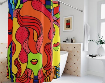 Pop Art Shower Curtain: Abstract Colorful Polyester Bath Curtain