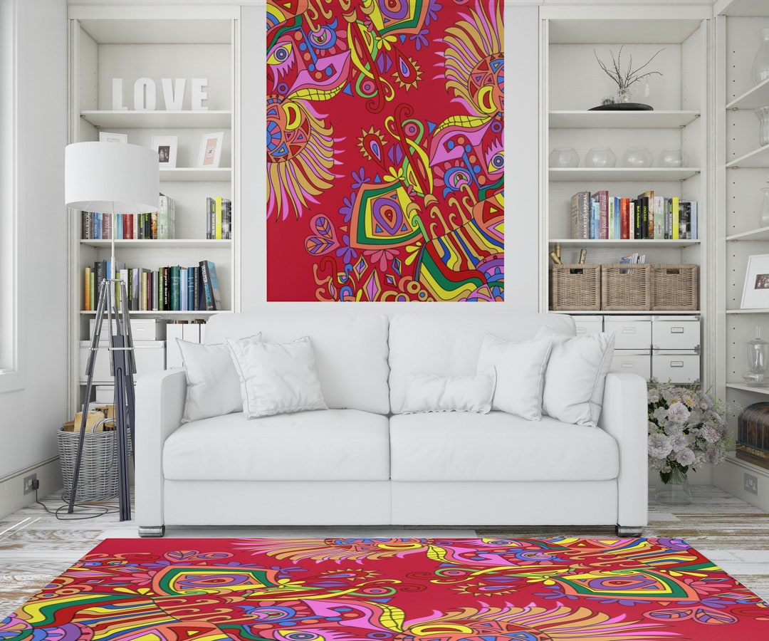 Funky Patterned Rug Funky Colorful Rug: Hand-designed Polyester Chenille Loft Decor - Etsy