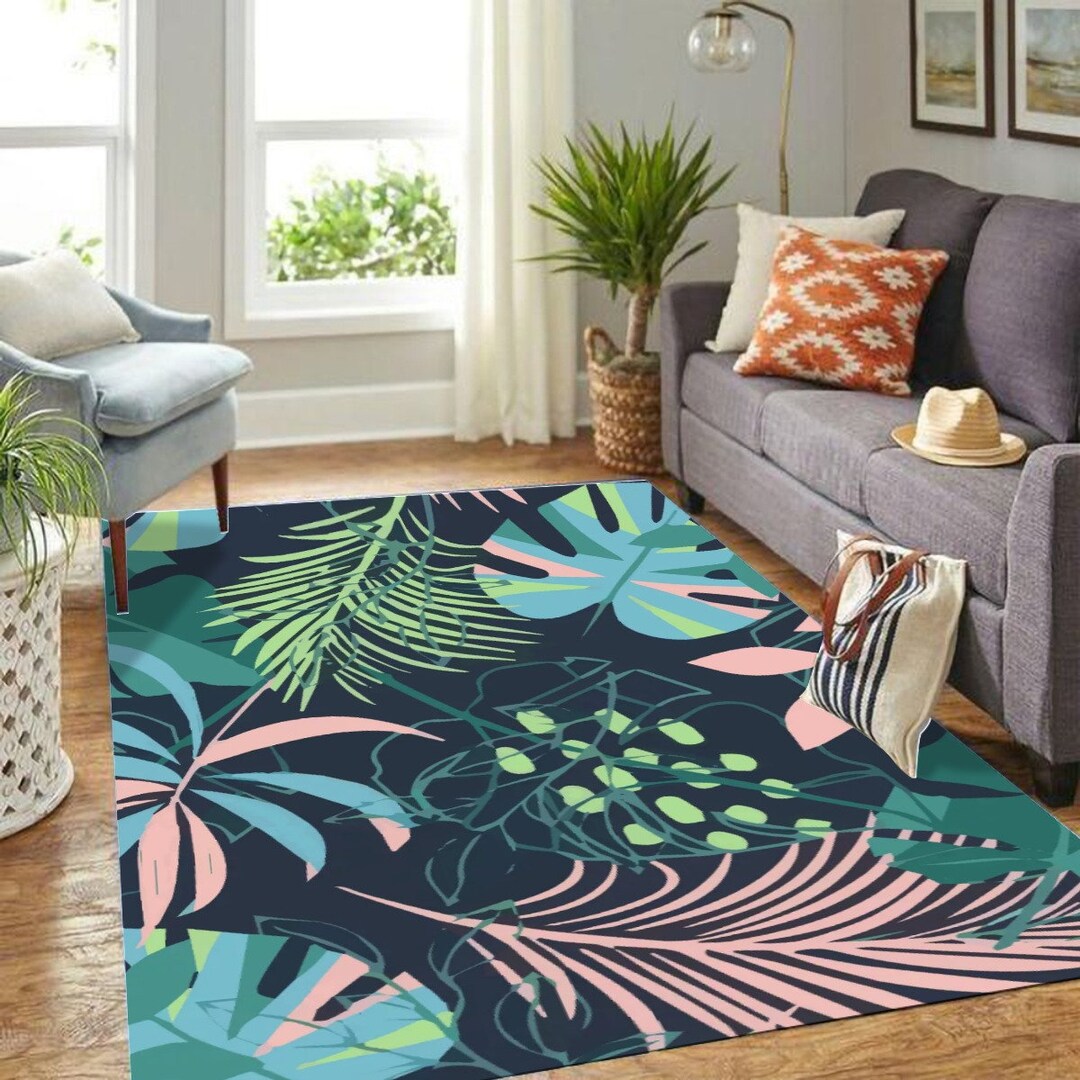 BLUE Green Tropical Floral Rug Floral Tropical Carpet Flower Etsy Israel