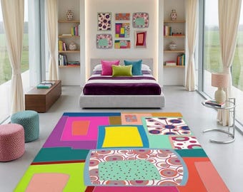 Abstract Colorful Area Rug: Groovy Pop Art Decor