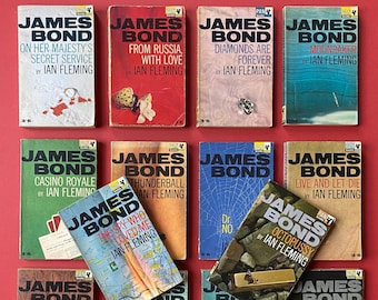 James Bond 14 Buch Full Set - Ian Fleming Pan Bücher 1964 - 1970 Vintage Secret Agent 007 Original - Recyceltes literarisches Geschenk