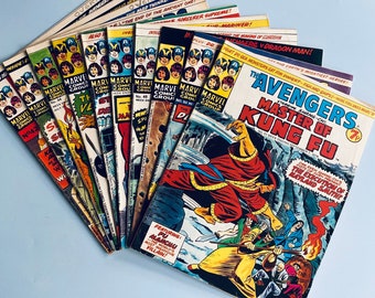 10 Vintage 1974 The Avengers & Masters of Kung Fu Comics - Comic Gift or Comic Marvel Retro Lovers Present