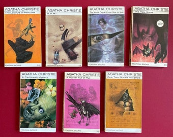 Agatha Christie Rare Covers Fontana 7 Book Collection 1963 - 1971 Vintage Murder Thriller Mystery Original - Recycled Literary Gift