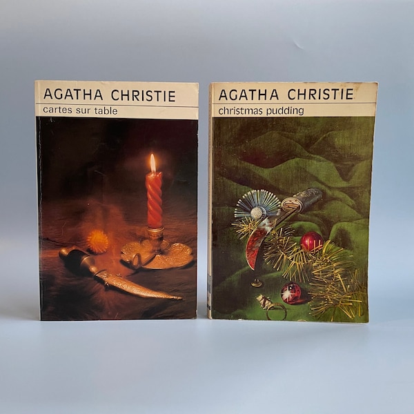 Agatha Christie - 2 Club des Masques Books - Christmas Pudding French Text - Earliest Covers 1980s Vintage Murder Thriller Mystery Original