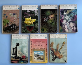 7 Agatha Christie Fontana Books Earliest Covers 1968 - 1975 Vintage Murder Thriller Mystery Original - Recycled Literary Gift