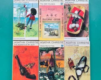 6 Agatha Christie Fontana Book Set - Earliest Covers 1969 - 1972 Vintage Murder Thriller Mystery Original - Recycled Literary Gift