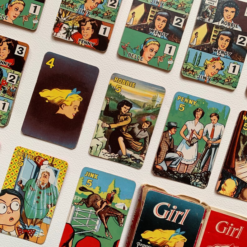 1950s Vintage Card Game Card Making Vintage Illustrated Pepys Girl 1955 Game Craft