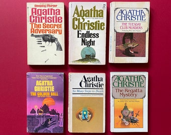 6 Agatha Christie Rare Assorted USA Book Bundle Vintage Murder Thriller Mystery Original Published 1969 - 1980s - Recycled Literary Gift