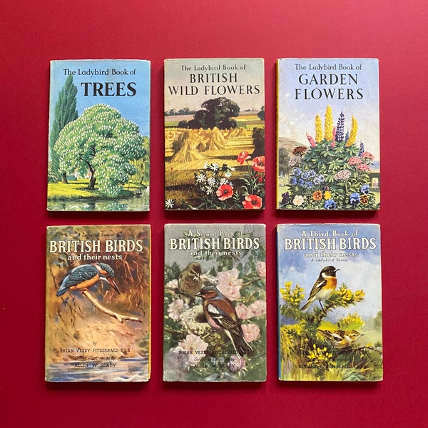 1950s Ladybird Nature Dust Cover Hardback Book Set of 6 British Wild Birds & Flowers Nature Books - Children's Illustrated books 536 Series