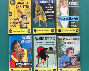 6 Agatha Christie Fontana Books  1959 - 1964 Some First Prints Vintage Artwork Recycled Literary Gift