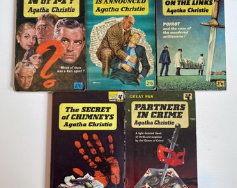 Agatha Christie Pan Book Collection 5 Illustrated Covers Pan Books 1959 - 1965  Amazing Rare Early