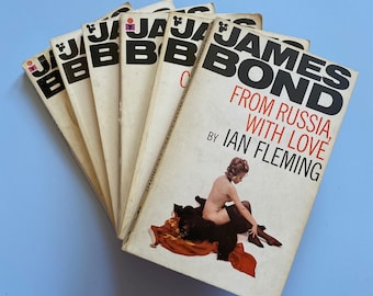 6 Rare Pan James Bond Ian Fleming Books 1969 - 1972 Vintage Secret Agent 007 Original - Recycled Literary Gift