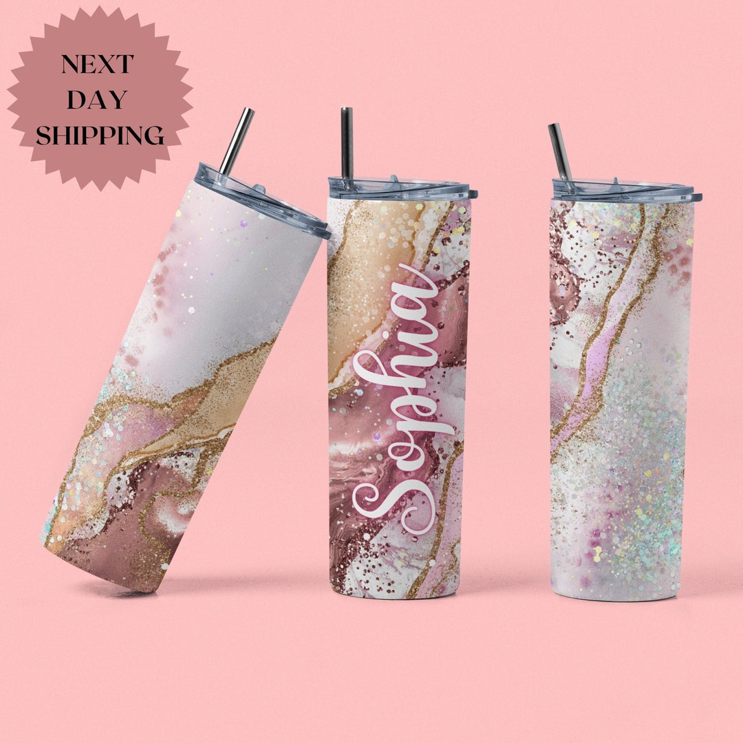 Rose Gold Geodes Tumbler With Straw and Lid Marble Tumbler Etsy