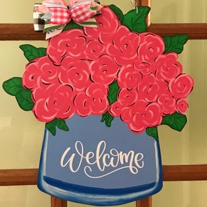 Welcome Roses Door Hanger (Blue Pot)