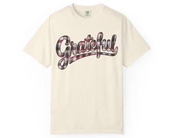 Kariertes T-Shirt mit Dankbarkeit