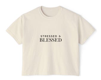 Stressed & Blessed minimalist line art tee | Women's Boxy Tee