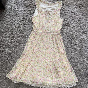 AXES FEMME Lace Dress Romantic Mori Girl Dress Vintage-Inspired Cottagecore Feminine Boho Style Floral Pleated Flared Lolita Dress Size M