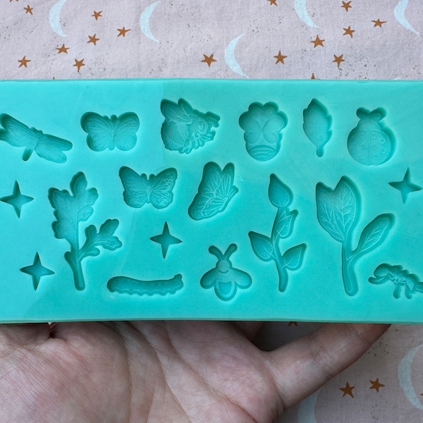 Plant & Bug Themed Bits Silicone Mold - Resin Earring Pallet - Cottagecore