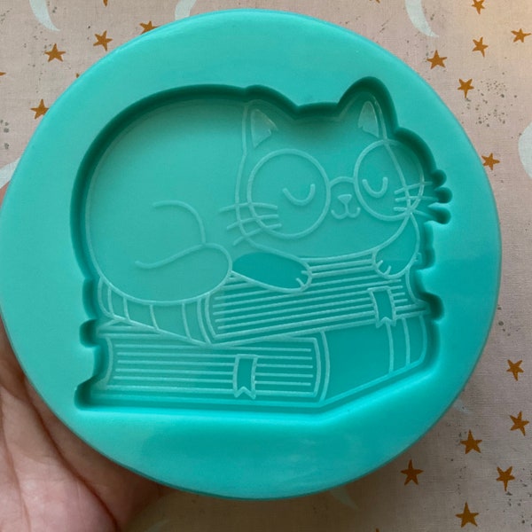 Book Cat Silicone Mold | Kitty Sleeping Coaster | Resin Making, Wax Melts, or Polymer Clay Supplies