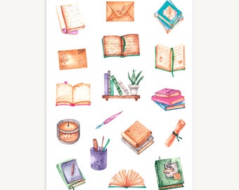 Arkusz naklejek do książek retro, Przytulne czytanie, Miłośnik artykułów papierniczych, Scrapbooking, Prowadzenie dziennika, Naklejki do planera