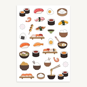 Sushi Sticker Sheet, Japanese Food, Culture, Scrapbooking, Journaling Stickers