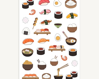 Sushi Sticker Sheet, Japanisches Essen, Kultur, Scrapbooking, Journaling Aufkleber