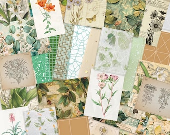 Zestaw mieszanych albumów vintage z motywami botanicznymi, papier scrapbookingowy do dziennika śmieci, zestaw naklejek z kwiatowymi efemerydami