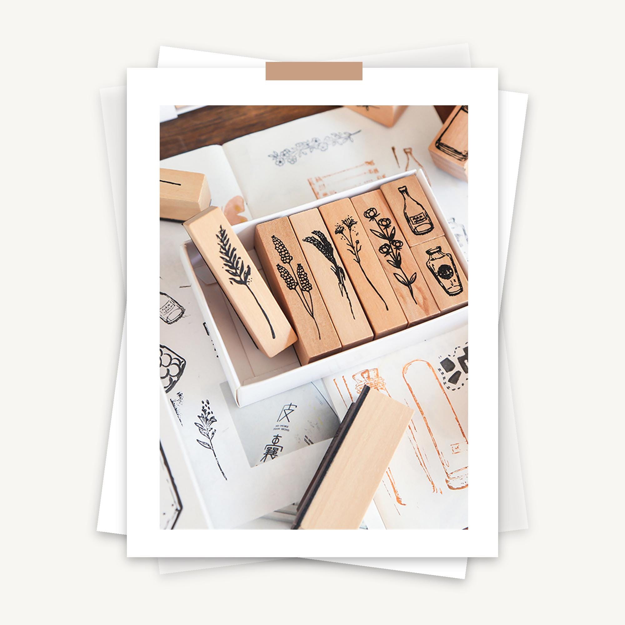 Wooden Floral Stamp Set, Wildflower Rubber Stamps for Scrapbooking ...