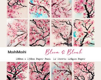 Cherry Blossom Paper Pack, 12 Sheets Scrapbook Paper for Journals, Collage, Card Making