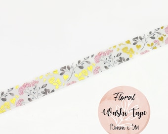 Floral Washi Tape with Gold Foil: Botanical Scrapbooking Tape
