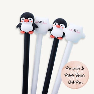 Stylo gel, motif ours polaire et pingouin, thème de l'hiver, joli cadeau de papeterie fantaisie, encre noire, fournitures pour la rentrée