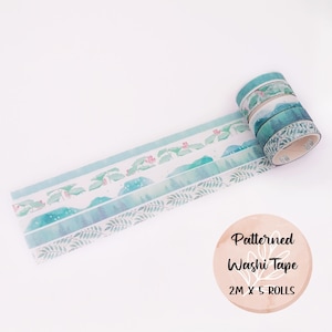 Juego de cintas washi con hojas y flores de acuarela, loto, montaña, hoja de helecho, cinta decorativa botánica exótica, cinta para álbumes de recortes de naturaleza, diario