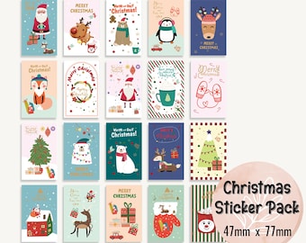 Cute Christmas Sticker Pack with Christmas Themed Paper, Santa, Winter Animals, Card Decorating, Scrapbooking & Journaling Supplies