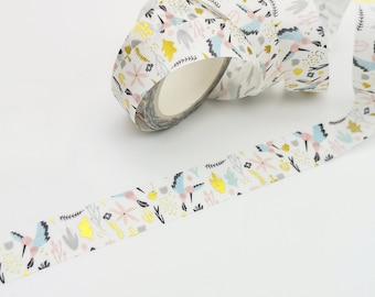 Taśma washi Hummingbird: Złoty kwiat foliowy, obramowanie planera (15 mm x 5 m)