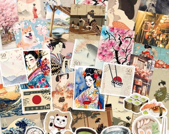 Japanese Culture Journaling Pack, Scrapbook Paper Stickers Ephemera