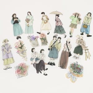 Adesivos Nostalgia Girl, Moda Retro, Adesivos para Planejador, Diário, Scrapbooking